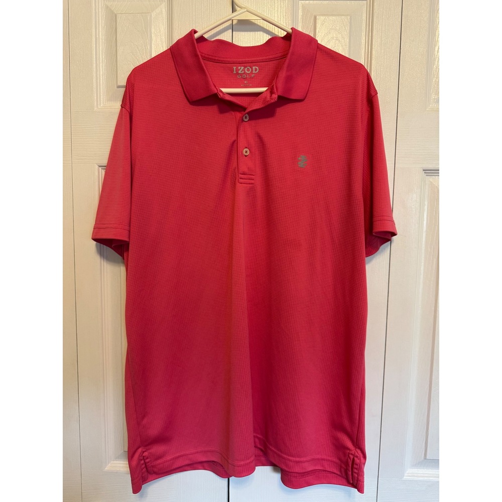 IZOD Golf Mens XL Pink Micro Grid Texture Short Sleeve Performance Polo Shirt